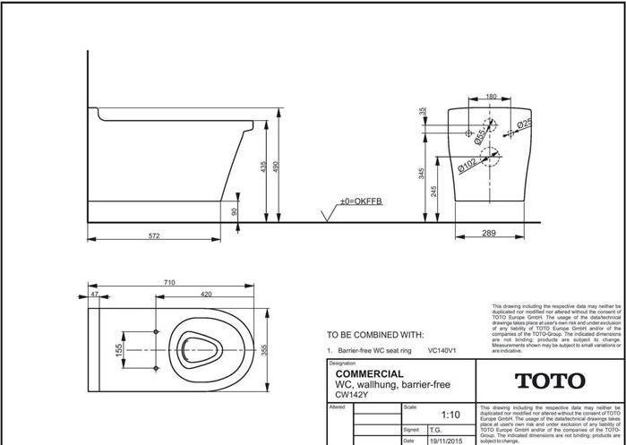 Produktbild TOTO CF Wand-WC tief, randlos, barrierefrei weiss