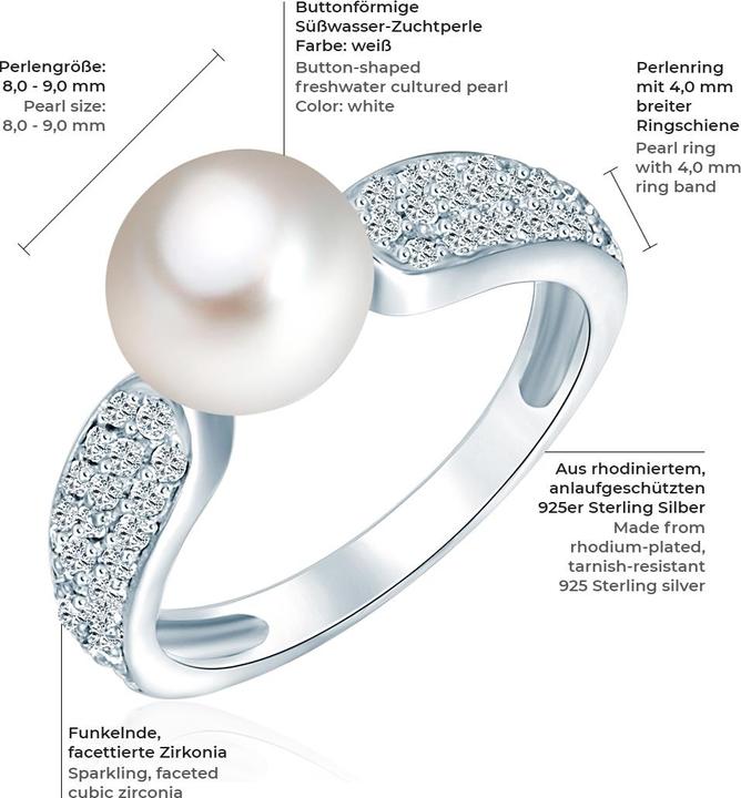 Immagine prodotto Valero Pearls Donna Argento Sterling Zirconia Perla d'acqua dolce coltivata Argento - 2206 (64, 925 Argento)