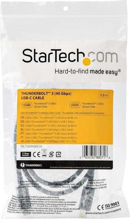 Immagine prodotto StarTech CAVO THUNDERBOLT 3 - 40GBPS (0.80 m, USB 3.2, 100 W)