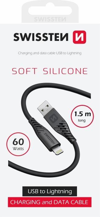 Image du produit Swissten Câble de données en silicone souple Usb / Lightning 1.5 M 60W Black (1.50 m, USB 3.2 Gen 1, 60 W)