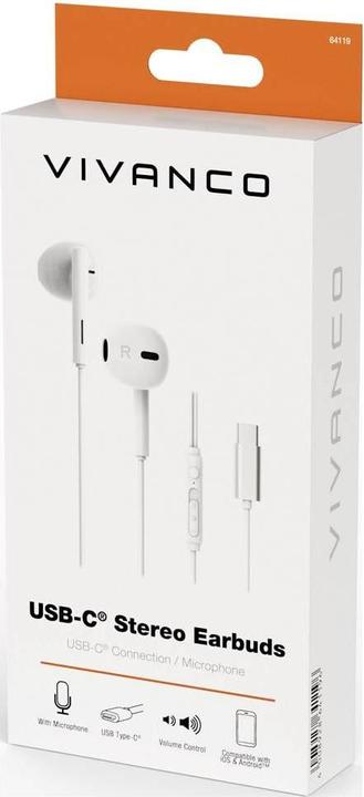 Produktbild Vivanco USB-C Capsule In-Ear Stereo Headset, weiss, kabelgebunden inkl. Fernbedienung (Kabelgebunden)