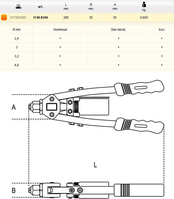 Immagine prodotto BETA NITOWNICA DŹWIGNIOWA 280 mm 1740B