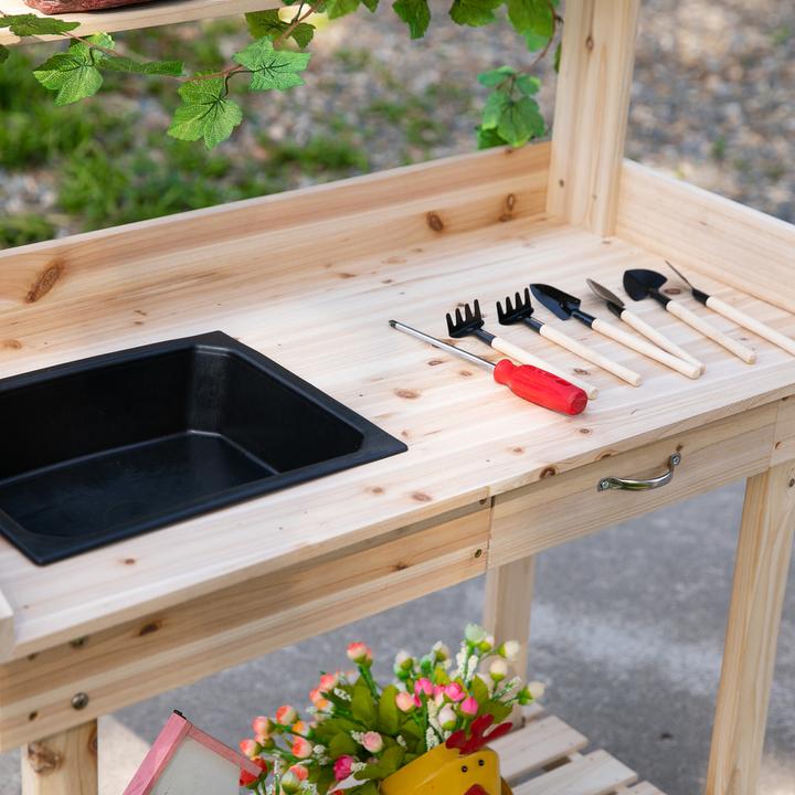 Produktbild Outsunny Gärtnertisch mit Waschbecken und Rollen (92 cm)