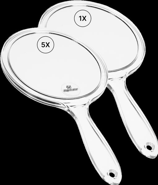 Hand mirror with 5x magnification, plastic, Ø 15 cm, length: 27 cm