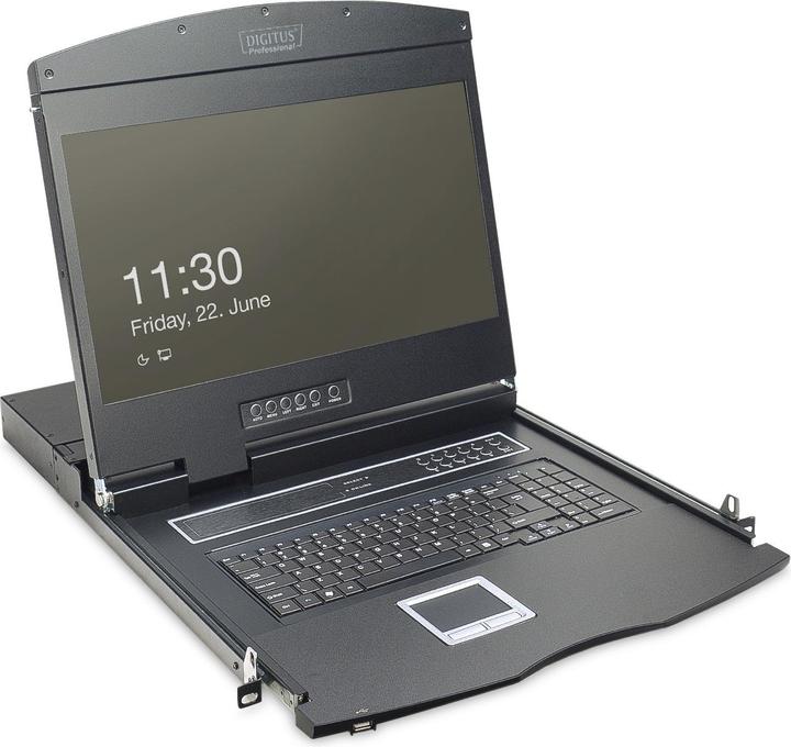 Actual product image Digitus modular console with 483cm 19inch TFT 8 port KVM & touchpad German keyboard RAL 9005 -...