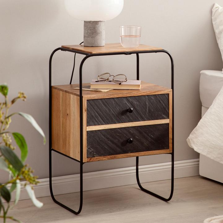 Produktbild FineBuy Nachtkonsole FB55691 Akazie Massivholz Braun (40 x 60 x 30 cm)