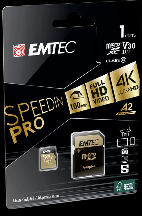 Actual product image Emtec mSD 1TB UHS-I U3 V30 A2 SpeedIN (1000 GB, microSDXC, U3, UHS-I)