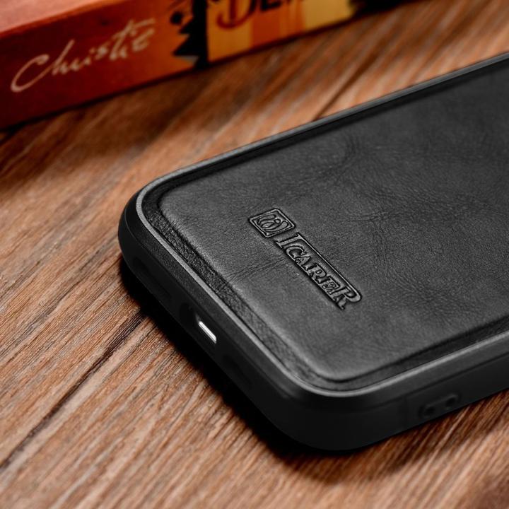 Produktbild iCarer Leather Oil Wax Hülle mit Naturleder bezogen für iPhone 14 Plus schwarz (WMI14220719-BK) (Apple iPhone 14 Plus)