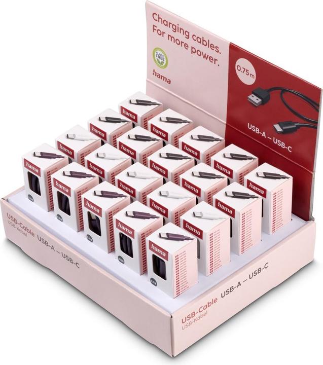 Produktbild Hama Ladekabel, USB-A - USB-C, 0,75 m, 20 Stück im Display (0.75 m, USB 2.0)