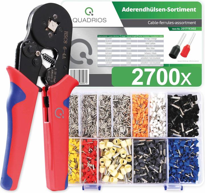 Produktbild Quadrios selbsteinstellende Automatik-Crimpzange mit isolierten/unisolierten Aderendhülsen Set
