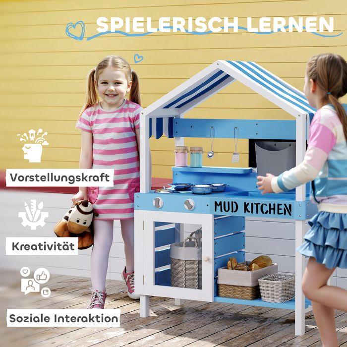Produktbild Swisshandel24 Matschküche Kinder Outdoor Gartenspielküche mit Herd, Spüle, Zubehör Blau