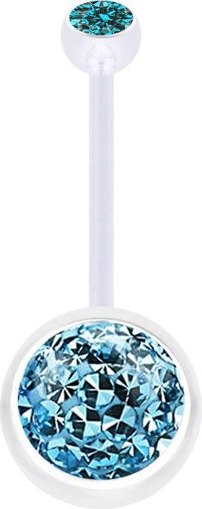Star Piercing Banane transparent mit Kugel Kristall aqua und Kugel Kristall aqua Epoxy Schutzschicht (ohne Messing, Bioflex)