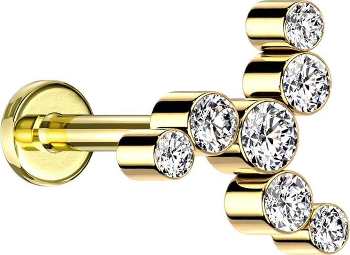 Star Piercing Micro Labret Innengewinde vergoldet Windrad sieben Kristalle silber (ohne Messing, Titan G23)
