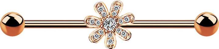 Star Piercing Barbell rosegold mit Blume und Kristalle (Chirurgenstahl 316L, Messing)