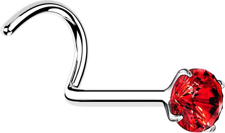 Star Piercing Nasenstecker gebogen silber runder Kristall rot gefasst (ohne Messing, 925 Sterlingsilber)