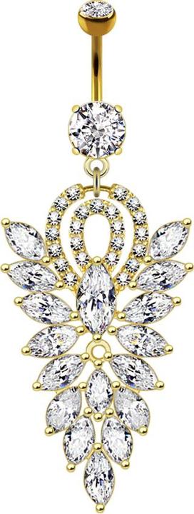 Immagine prodotto Star Piercing Banana placcata in oro 14k con due sfere di cristallo in argento, ciondolo fantasia lampadario (Acciaio chirurgico 316L, Ottone)