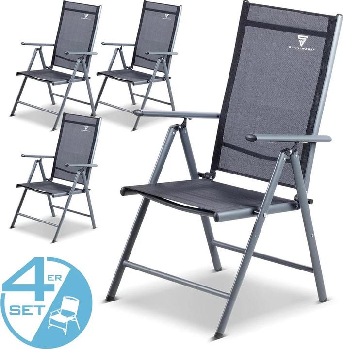 Image du produit Stahlwerk Chaise de camping, set de 4 chaises de jardin pliantes Chaise en aluminium à haut dossier