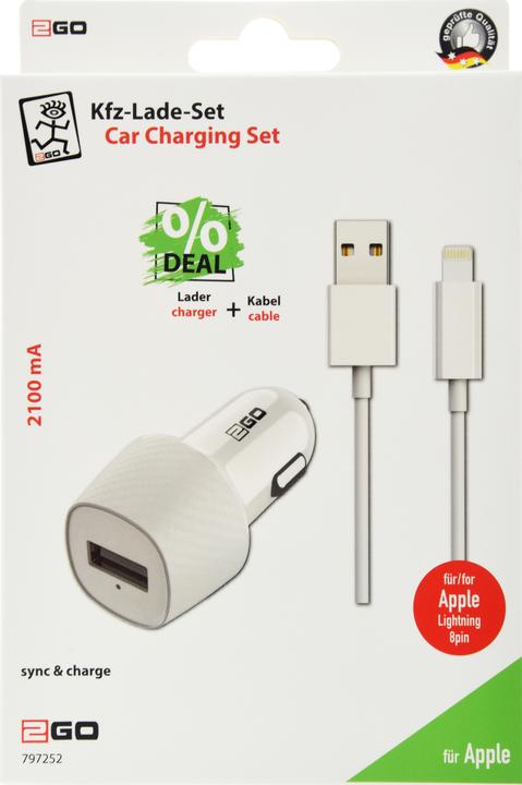 Produktbild 2GO Kfz-Ladeset 12V/24V-schw. 1x Univ. USB-inkl. USB auf Lig