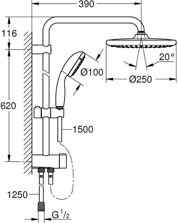 Immagine prodotto Grohe Vitalio Start 250 QuickFix Duschsystem, mit Umstellung, Renovierungs-Set, mattschwarz