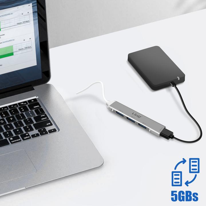 Actual product image LinQ USB-C / 4x USB Hub Adapter (USB-B, USB-A, 4 Ports)