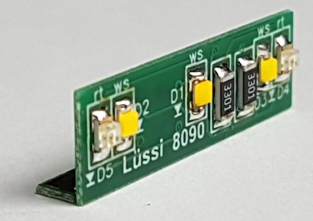 Actual product image Lüssi Universal light module warm white and red LED, with angle PCB