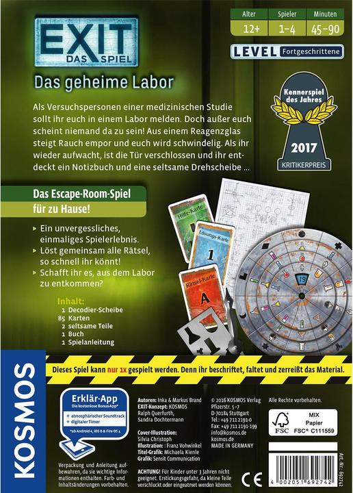 Produktbild Kosmos Exit - Das geheime Labor (Deutsch)