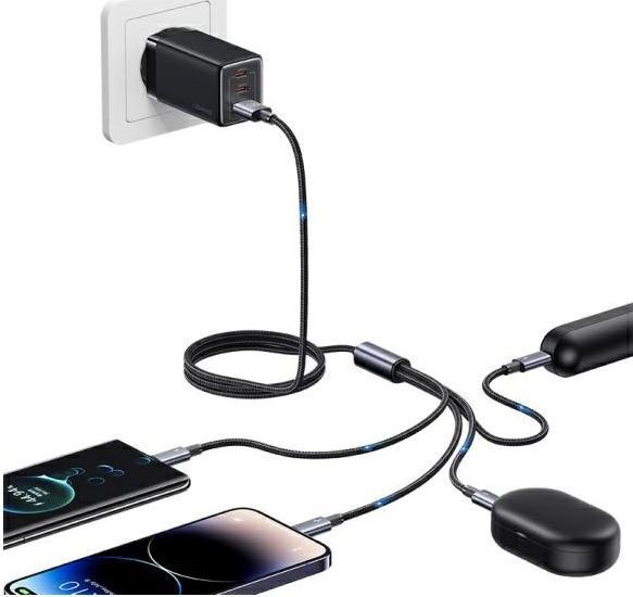 Actual product image Usams Cable 4w1 2xUSB-C/Lightning/MicroU SB 15W 1.2m Aluminium Alloy Data Cable Sufeng Series SJ739US (1.20 m, USB 3.0, 15 W)