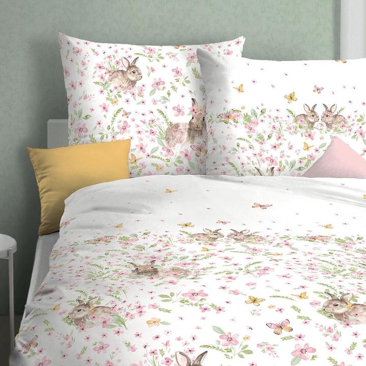 Produktbild Kaeppel Mako-Satin Bettwäsche Häschen rosa (Bettwäsche Set, 155 x 200 cm, 80 x 80 cm)
