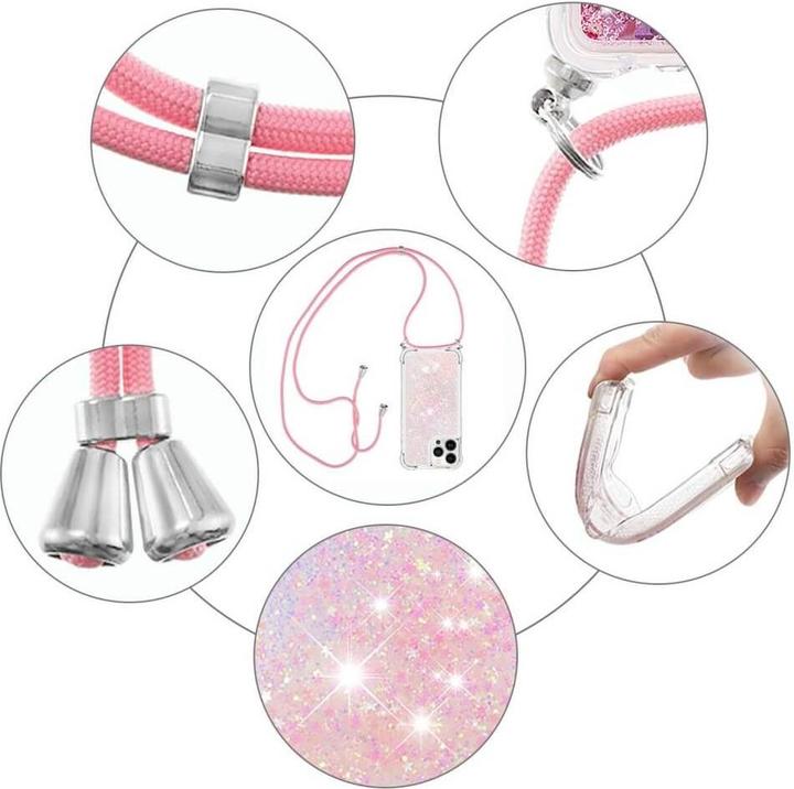 Produktbild Cover-Discount iPhone 15 Pro - Glitzer Hülle mit Umhängeband rosa (Apple iPhone 15 Pro)