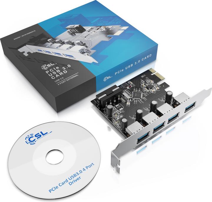 Produktbild CSL 4 Port USB 3.0 PCI Express Controllerkarte, 4 Schnittstellen, USB Hub