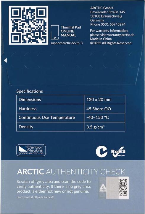 Immagine prodotto Arctic TP-3 (120x20mm, t:1.5mm) Confezione da 4 pezzi (1.50 mm)