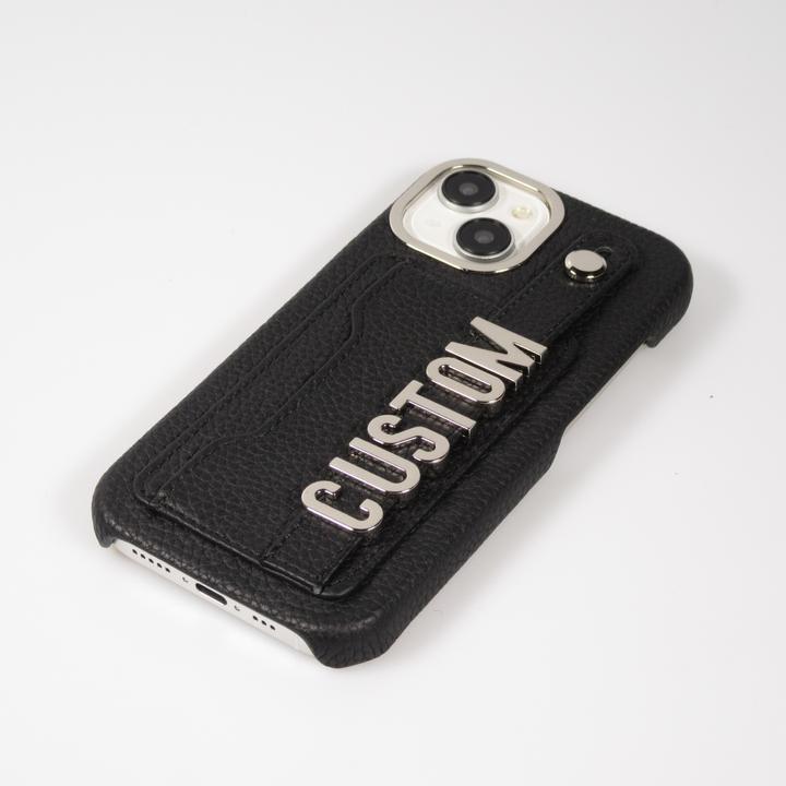 Produktbild PhoneLook Hülle Individuell angefertigte Lederhülle mit silbernem Schriftzug + Lanyard und Kartenfach (Apple iPhone 15)