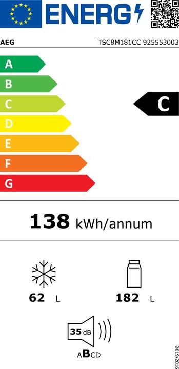 Label énergétique AEG TSC8M181CC Réfrigérateur-congélateur encastrable / Série 8000 avec Cooling 360° / 1780 mm / (244 l)
