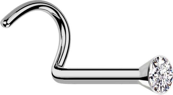 Star Piercing Nasenstecker gebogen silber mit Kristall silber (ohne Messing, Titan G23)