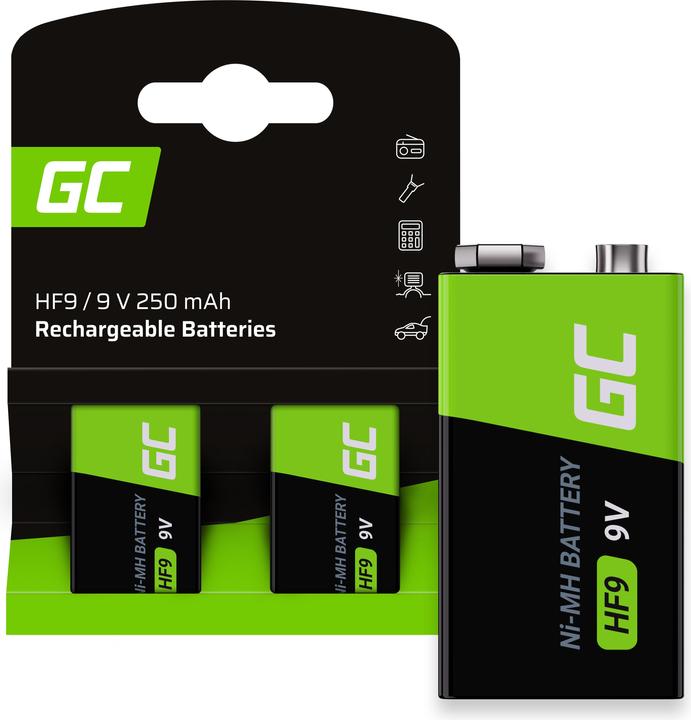 GreenCell Batteries Rechargeable 2x 9V HF9 Ni-MH 250mAh - Batterie - 9V-Block (2 Stk., 9V Block, D, 250 mAh)