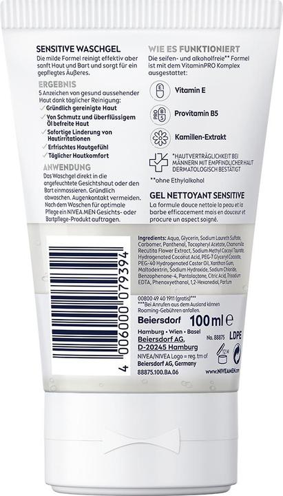 Image du produit NIVEA MEN Gel lavant doux Sensitive (Gel, 100 ml)