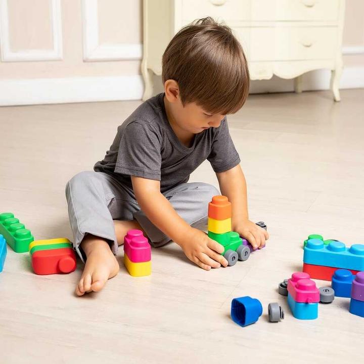 Image du produit Montessori Jouets, Jouets éducatifs, Blocs souples et roues - 25 blocs et 16 roues