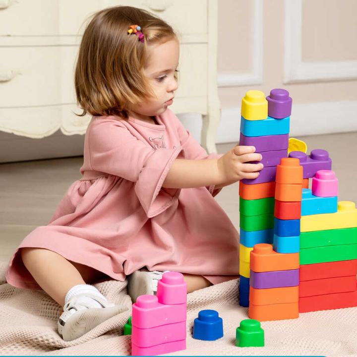 Image du produit Montessori Jouets, Jouets éducatifs, Blocs souples et roues - 25 blocs et 16 roues