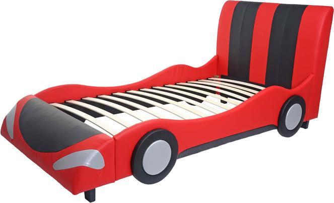 Image du produit Swisshandel24 Lit, car boy lit bébé, sommier à lattes imitation cuir bois 190x100cm noir-rouge - 43181