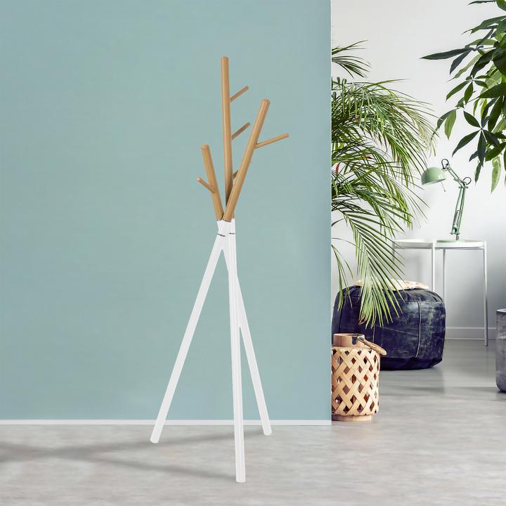 Produktbild En.Casa Garderobenständer Laerdal 172x49x49 cm Stahl Weiss/Holzoptik
