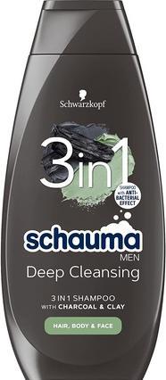 Actual product image Schwarzkopf Schauma - Men 3In1 Shampoo For Men Hair. Face & Body Charcoal & Clay 400Ml (400 ml, Liquid shampoo)