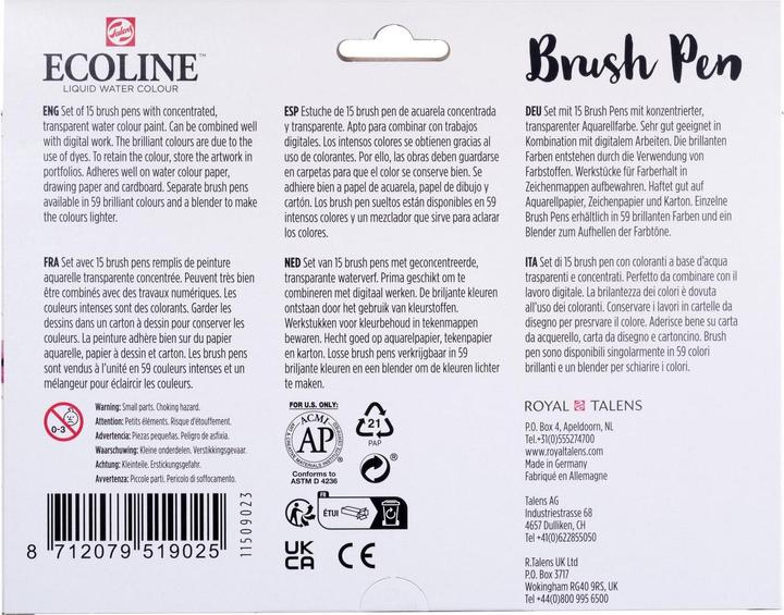 Produktbild Talens Fasermaler Ecoline 15er Set (Mehrfarbig, 15 x)