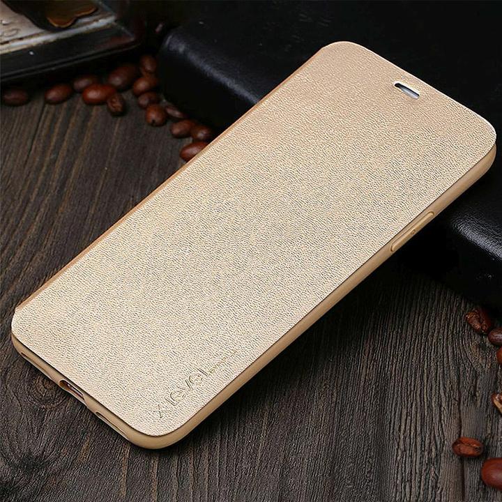 Immagine prodotto X-Level Samsung Galaxy A50 - FIBColor Flip Etui, Kunstleder, 360° Rundumschutz, Gold (Samsung Galaxy A50)