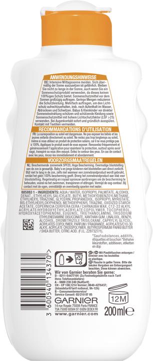 Actual product image Garnier Ambre Solaire (Suntan lotion, SPF 20, 200 ml, 280 g)