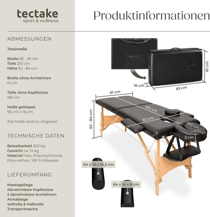 Produktbild tectake 2 Zonen Massageliege-Set Freddi mit 5cm Polsterung, Rollen und Holzgestell