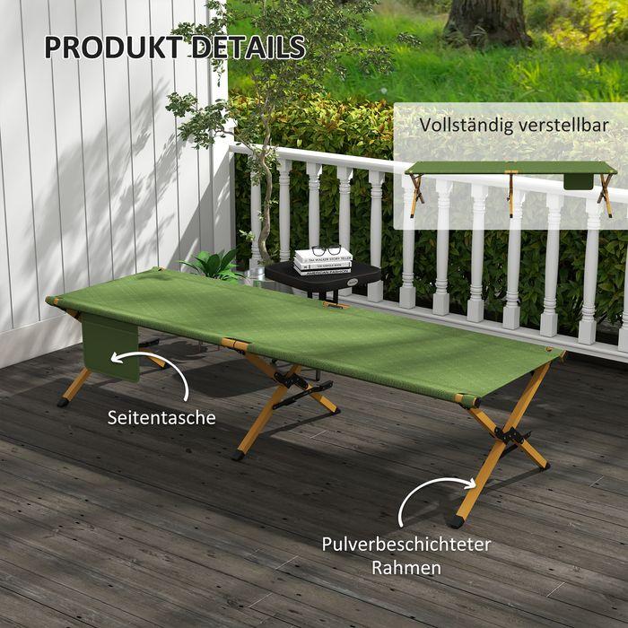 Produktbild Swisshandel24 Sonnenliege Klappbar Gartenliegestuhl mit Seitentasche, Relaxliege Oxford, Dunkelgrün, 196x64x45cm (196 cm)