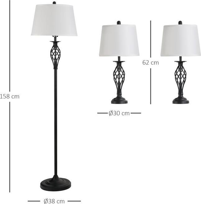 Produktbild Swisshandel24 3er-Lampenset 2 Tischlampe(ø38 x 158H cm) + 1 Stehlampe(ø30 x 62H cm) Metall, PS, Polyester, Baumwol (E27)