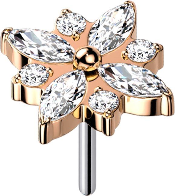 Immagine prodotto Star Piercing Threadless oro rosa fiore quadrato cristalli argento (Titanio G23, senza ottone)