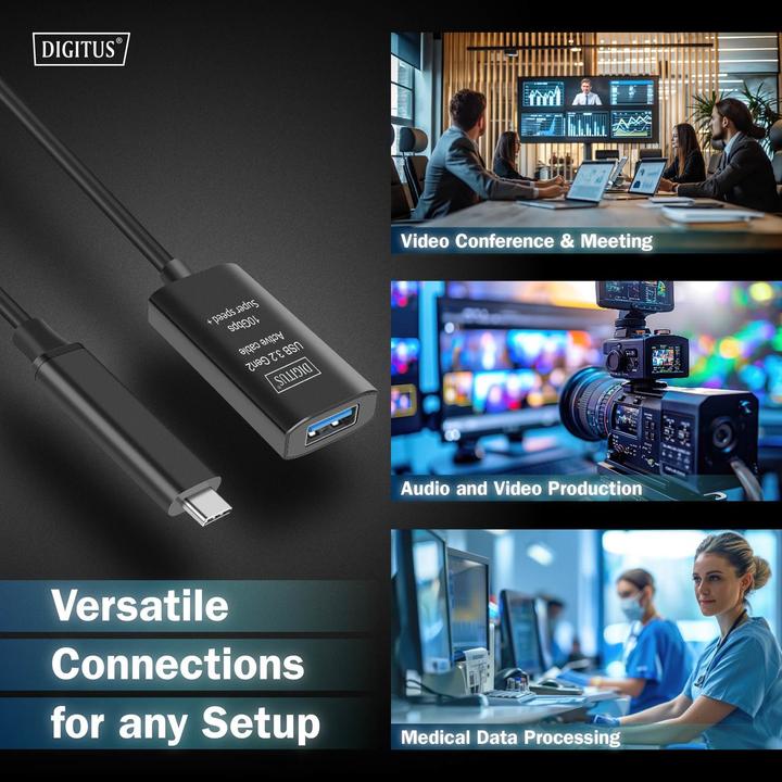 Produktbild Digitus Aktives USB 3.2 Gen2 10G Verlängerungskabel, USB-C - USB-A, 5m (5 m, USB 3.2 Gen 2)
