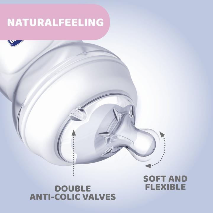 Actual product image Chicco Starter Set NATURAL FEELING 2x150ml 2x250ml 1 Teat 1 Physioforma Soft 1 Bottle Brush UNI 0m+ (300 ml)